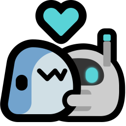 a diagram of a robot hugging a blue shark plushie.